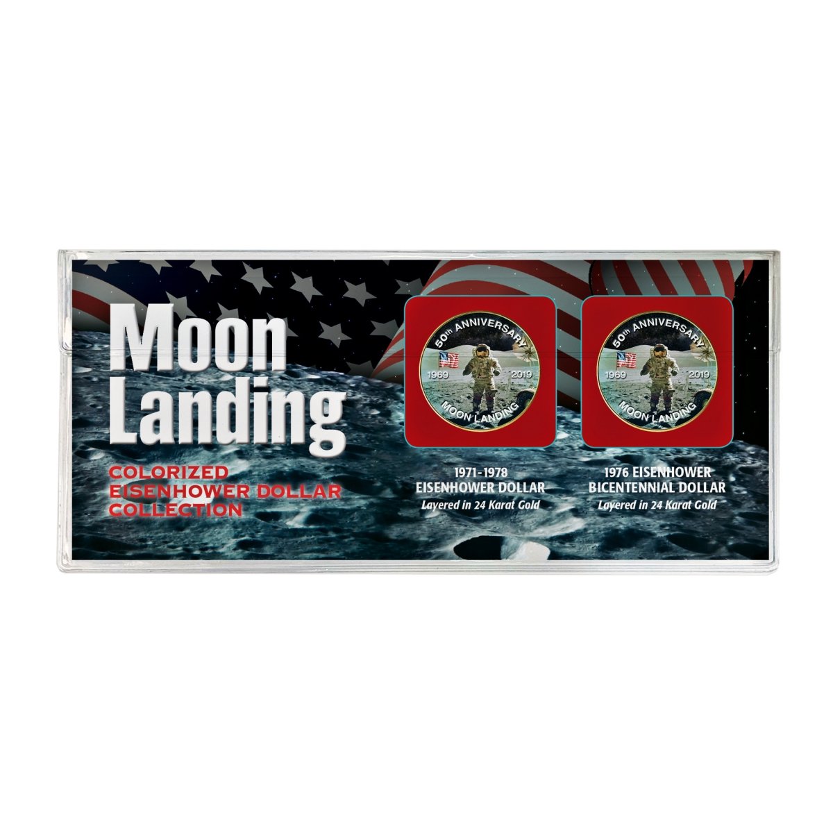 Picture of UPM Global 15717 Moon Landing Eisenhower Colorized Eisenhower & Bicentennial Dollars Gold Layered Coin