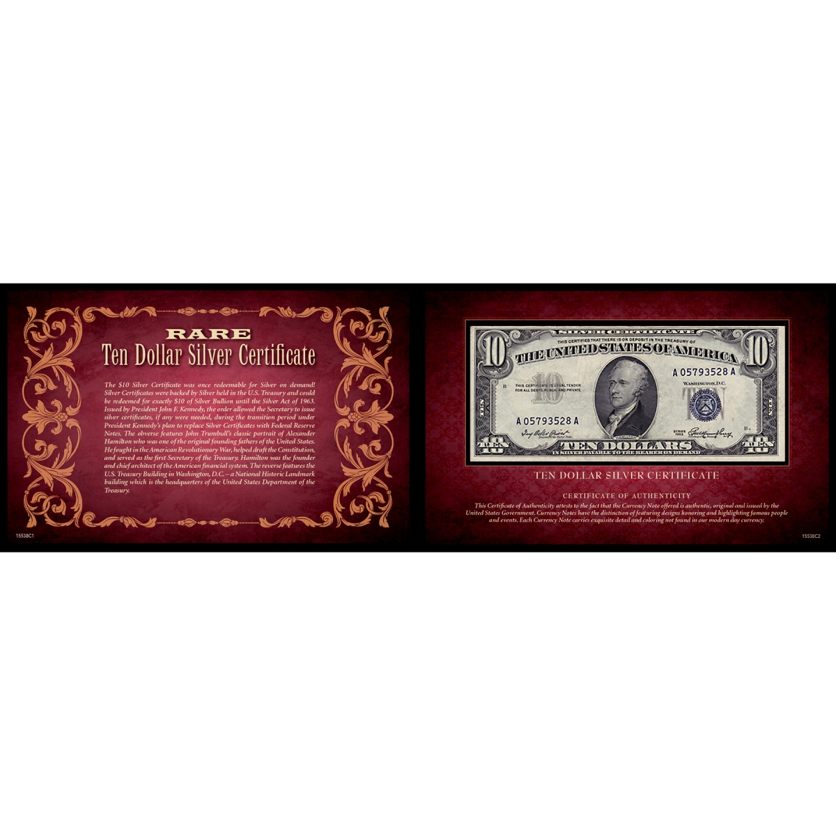Picture of American Coin Treasures 15538 Ten Dollar Silver Certificate 5 x 8 in. Portfolio United States Genuine Currency