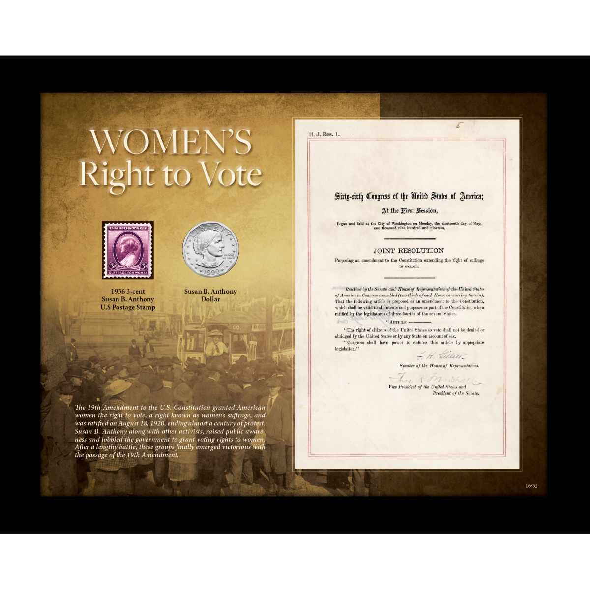 Picture of American Coin Treasures 16352 Womens Right to Vote Susan B. Anthony Stamp & Coin Black 8 x 10 in. Frame