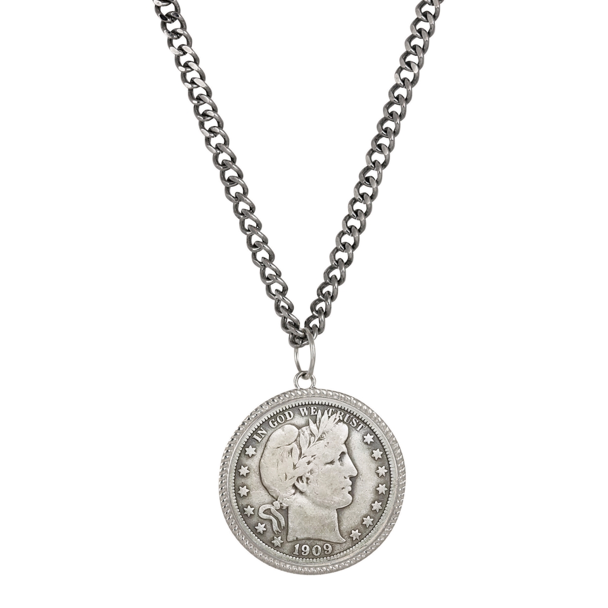 Picture of American Coin Treasures 16358 Barber Silver Half Dollar Coin Pendant with Curb Chain for Men