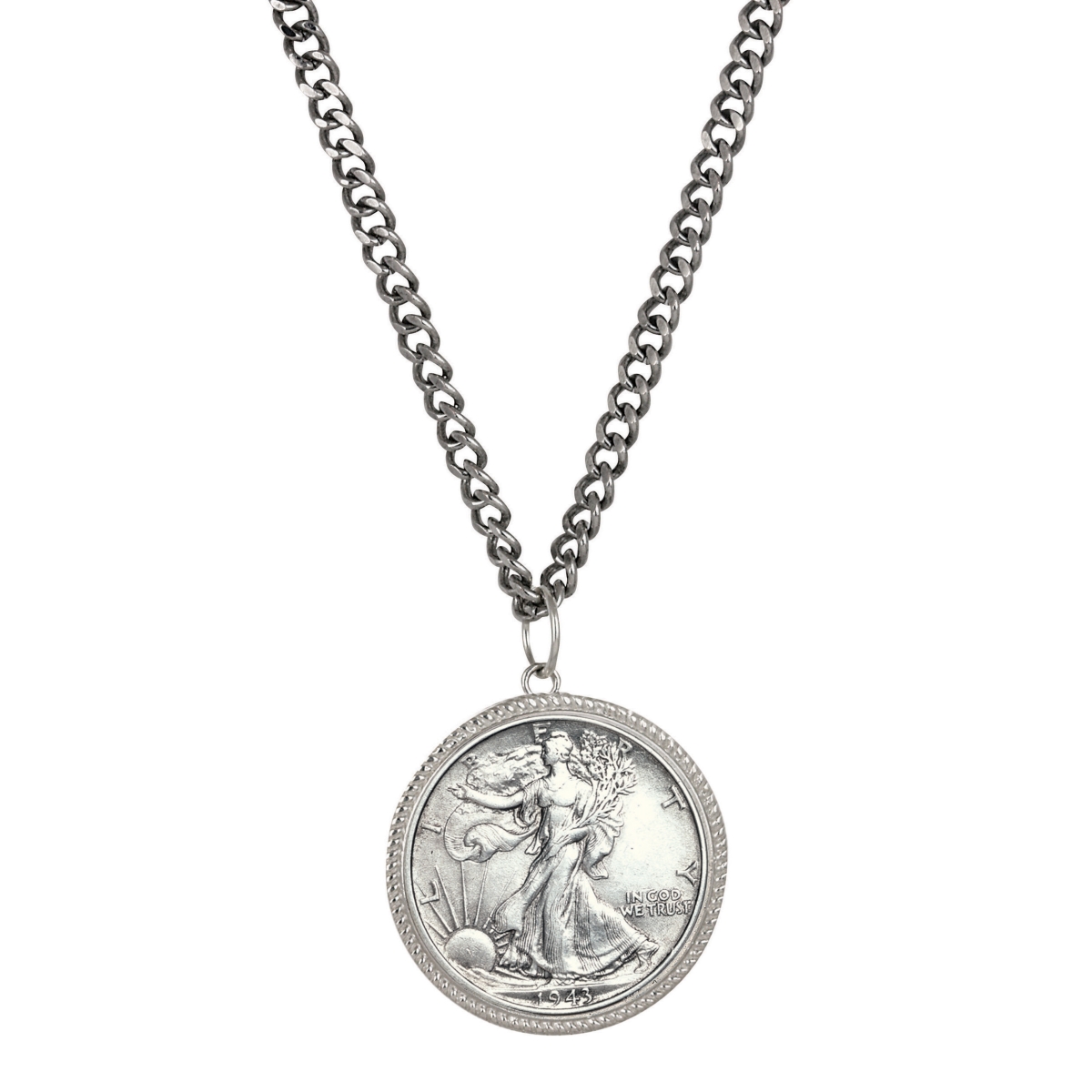 Picture of American Coin Treasures 16360 Walking Liberty Silver Half Dollar Pendant with Curb Chain for Men