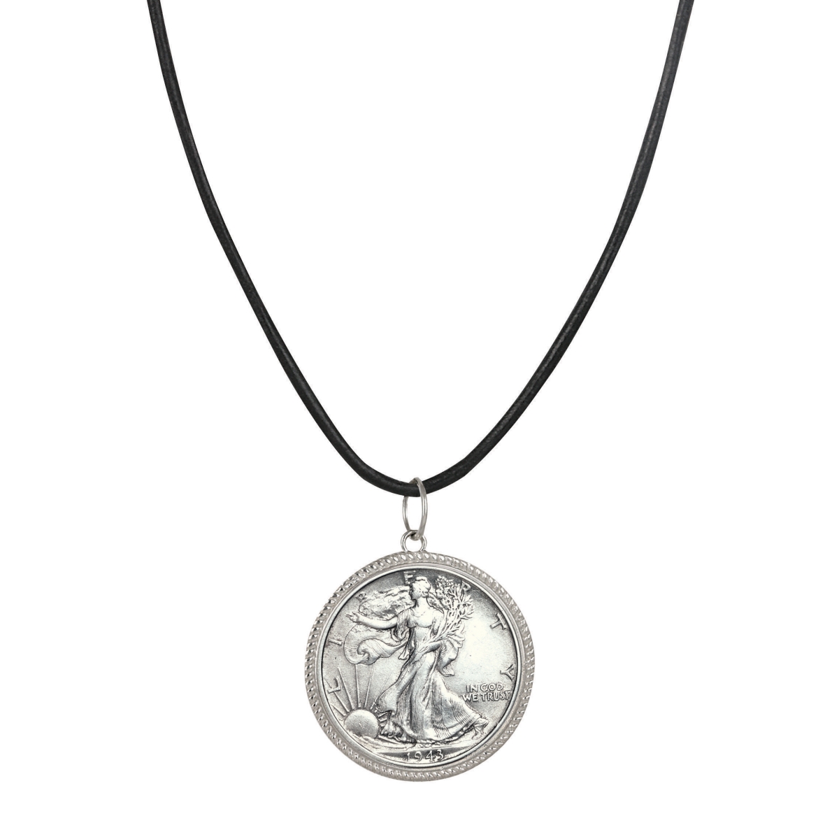 Picture of American Coin Treasures 16361 Walking Liberty Silver Half Dollar Pendant with Leather Cord for Men