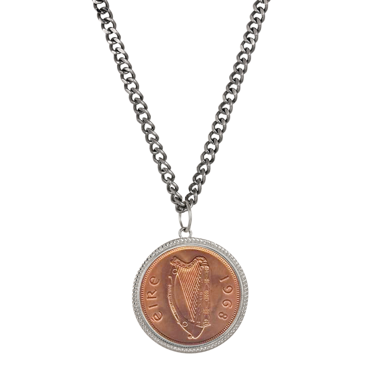 Picture of American Coin Treasures 16366 Large Irish Penny Pendant with Curb Chain for Men