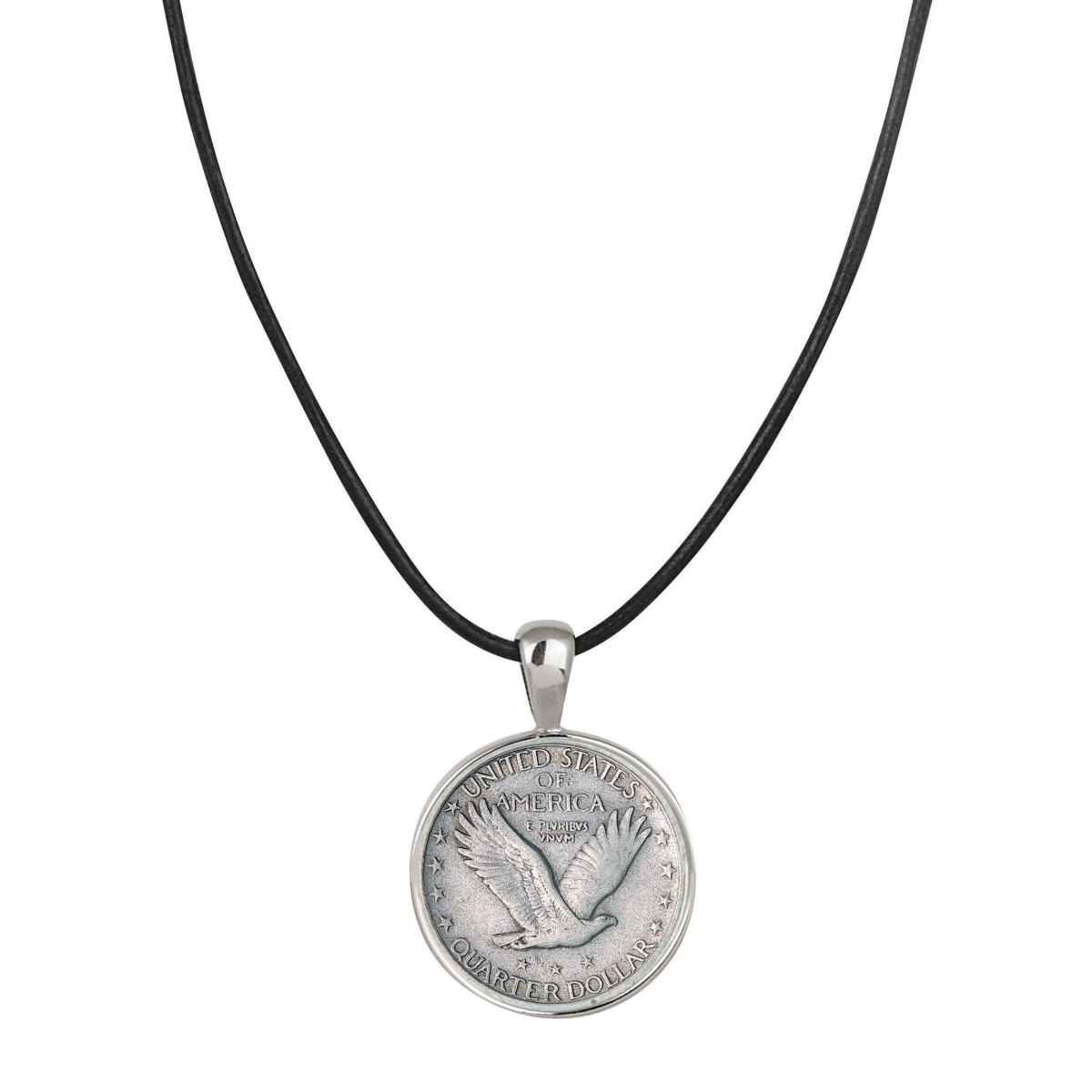 Picture of American Coin Treasures 16370 Standing Liberty Silver Quarter Pendant with Leather Cord for Men - Reverse