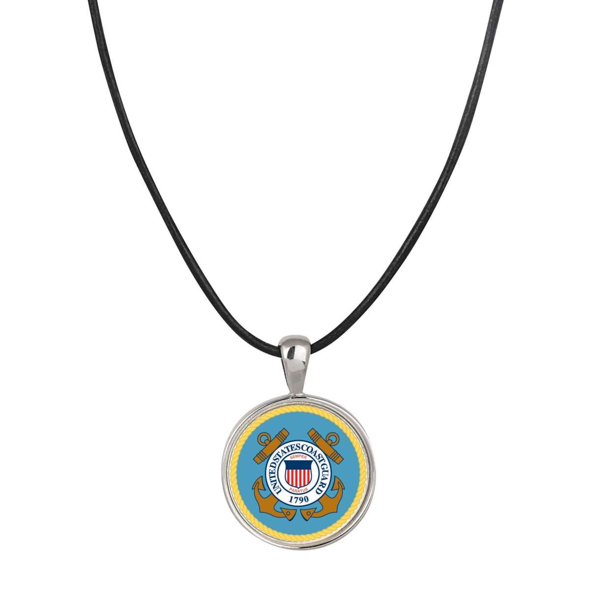 Picture of American Coin Treasures 16375 Coast Guard Colorized Quarter Pendant with Leather Cord for Men