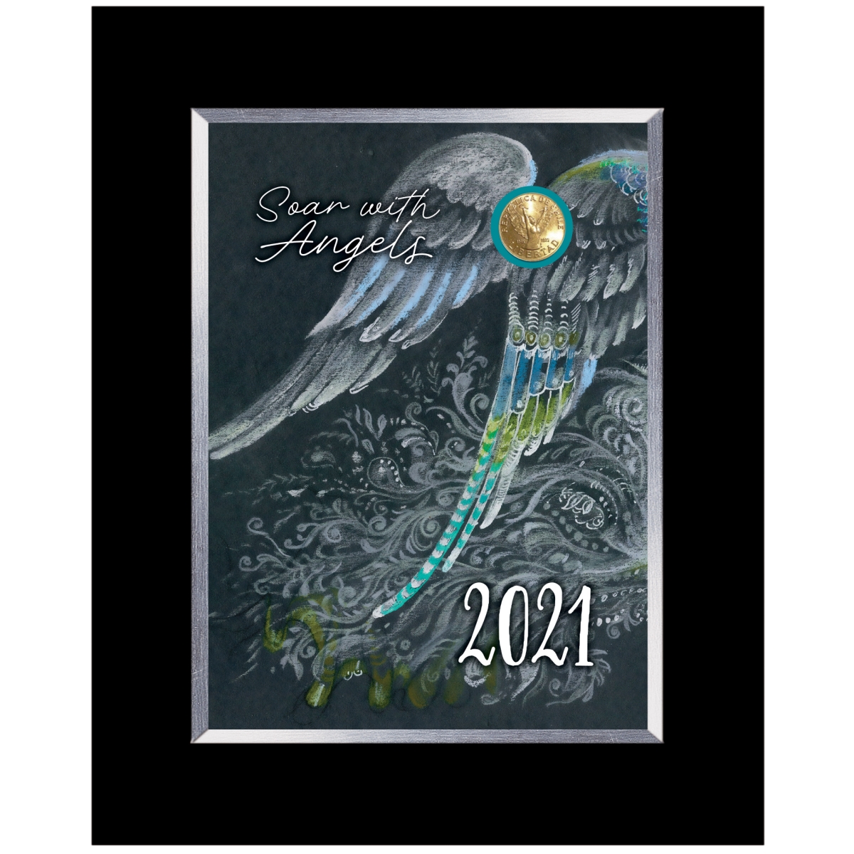 Picture of American Coin Treasures 16448 Soar with Angels Coin Decor Black Frame with Easel