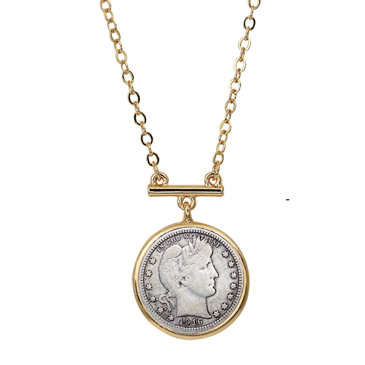 16474 Goldtone Barber Dime Coin Bar Necklace -  UPM Global