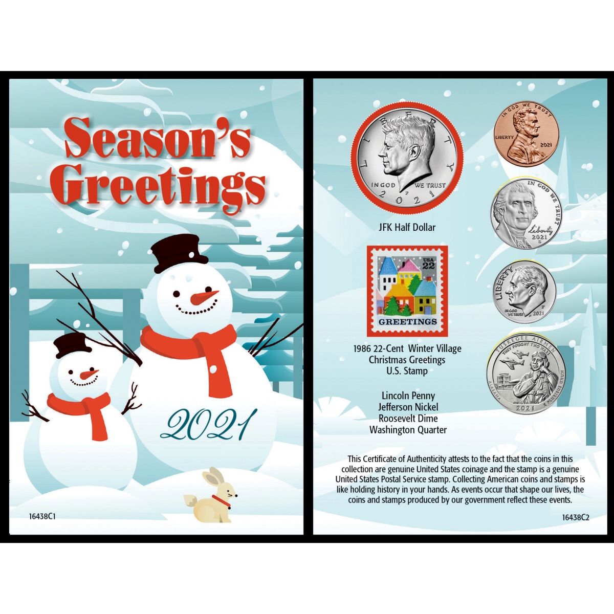 Picture of American Coin Treasures 16438 Snowman Year To Remember 2021 Coin Christmas Card