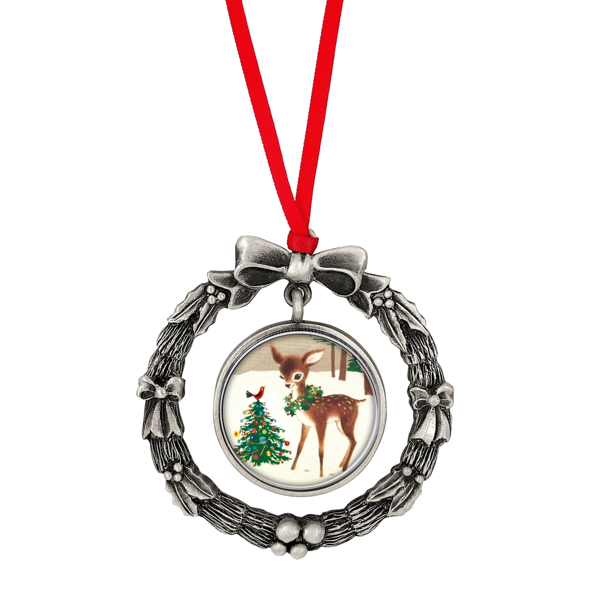 Picture of American Coin Treasures 16606 JFK Half Dollar Wreath Ornament with Colorized Reindeer Coin