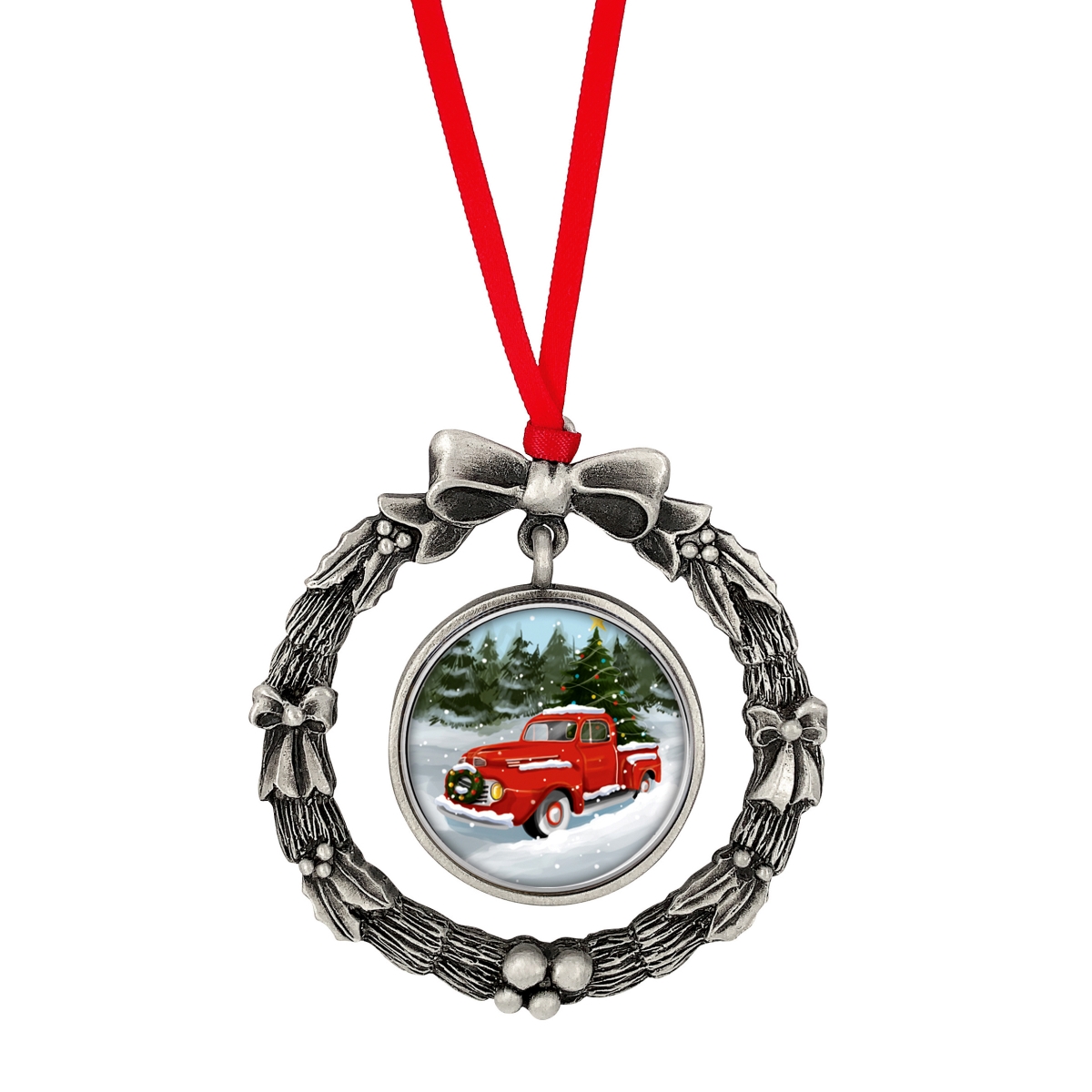 Picture of American Coin Treasures 16608 JFK Half Dollar Wreath Ornament with Colorized Vintage Christmas Tree Truck Coin, Red