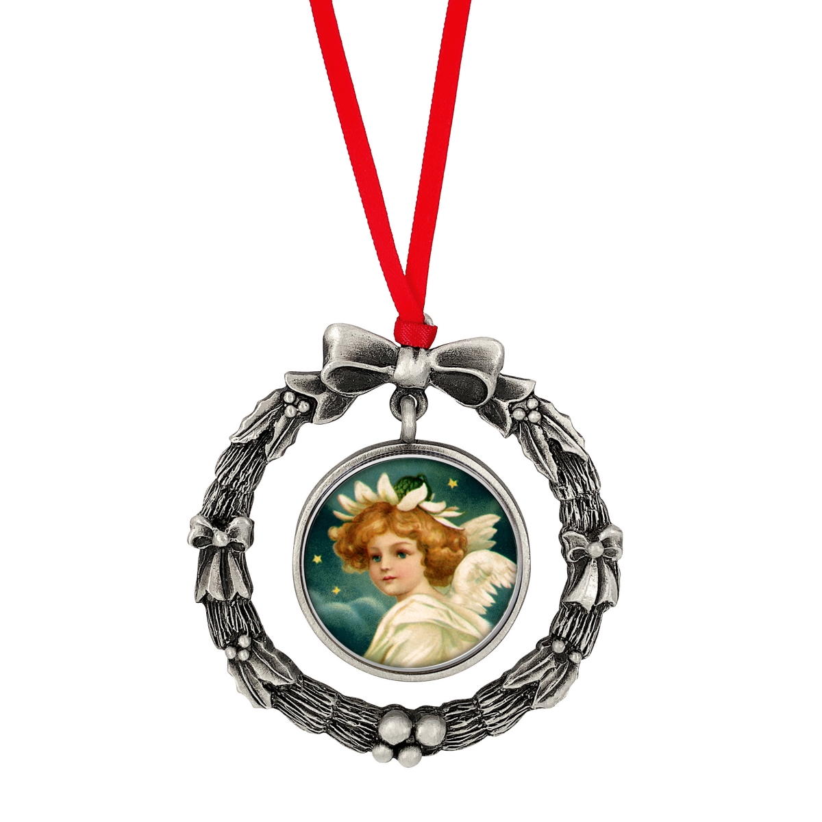 Picture of American Coin Treasures 16609 JFK Half Dollar Wreath Ornament with Colorized Angel Coin