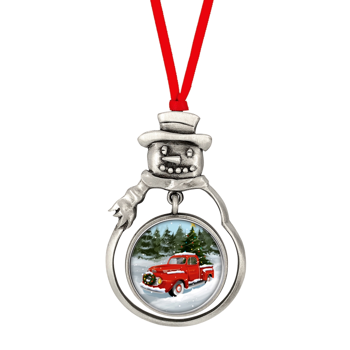 Picture of American Coin Treasures 16615 JFK Half Dollar Snowman Ornament with Colorized Vintage Christmas Tree Truck Coin, Red