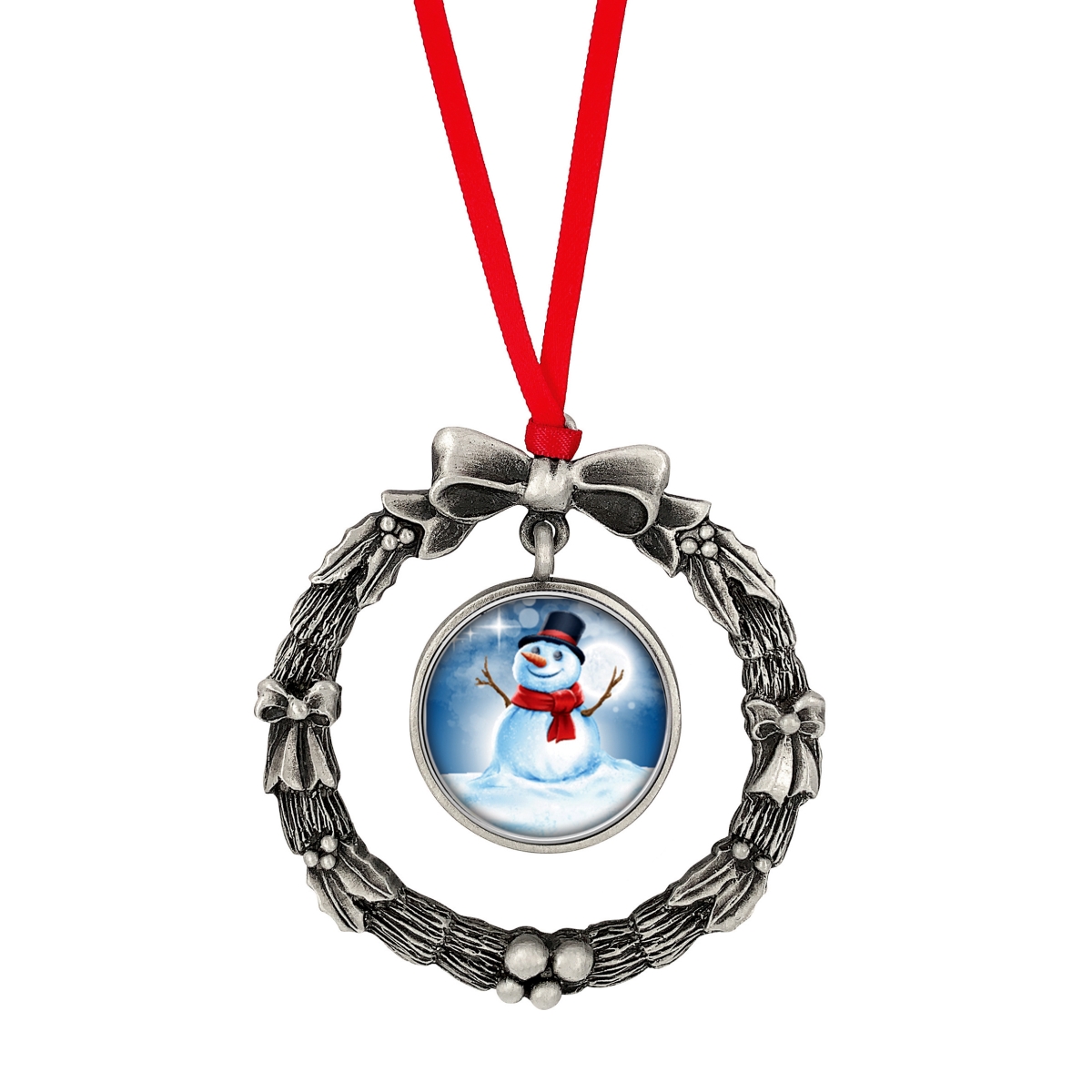 Picture of American Coin Treasures 16619 Wreath Ornament with Colorized Quarter Snowman Coin