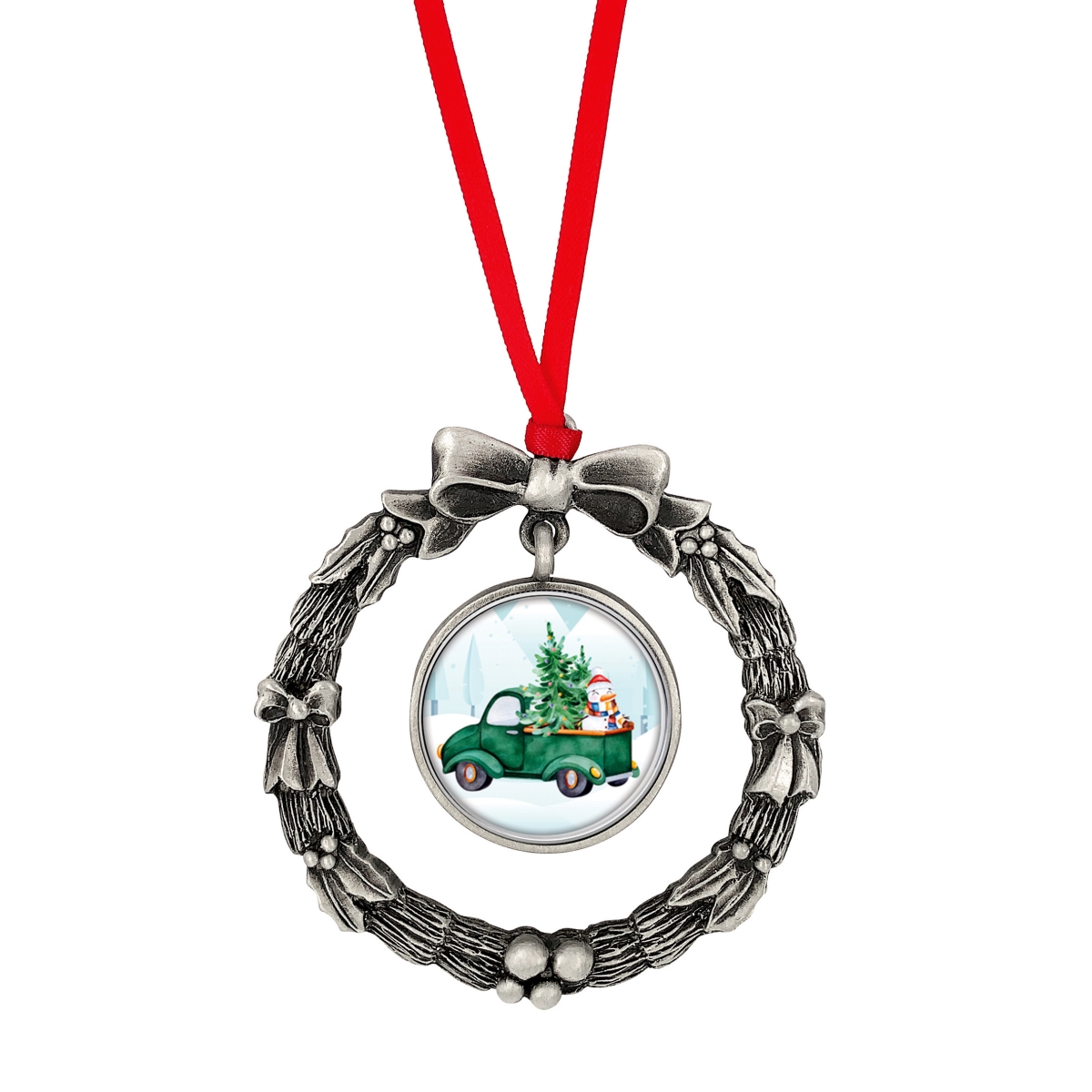 Picture of American Coin Treasures 16621 Wreath Ornament with Colorized Quarter Vintage Christmas Truck Coin, Green