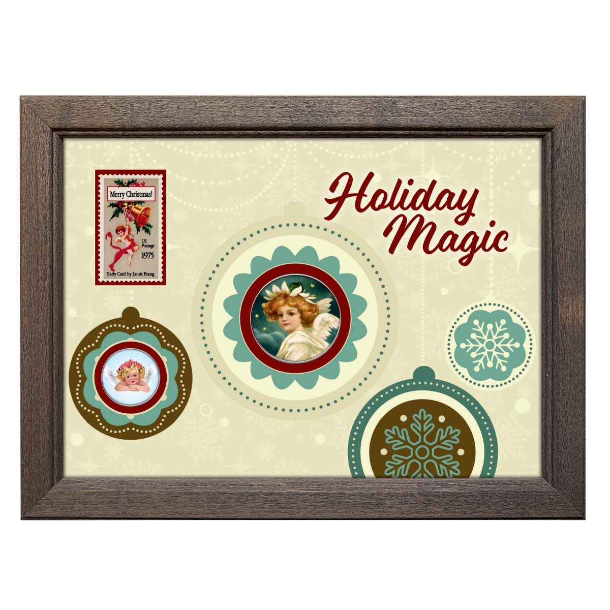 Picture of American Coin Treasures 16668 Holiday Magic Colorized Angels Half Dollar & Nickel Coins & Stamp - Wood Frame