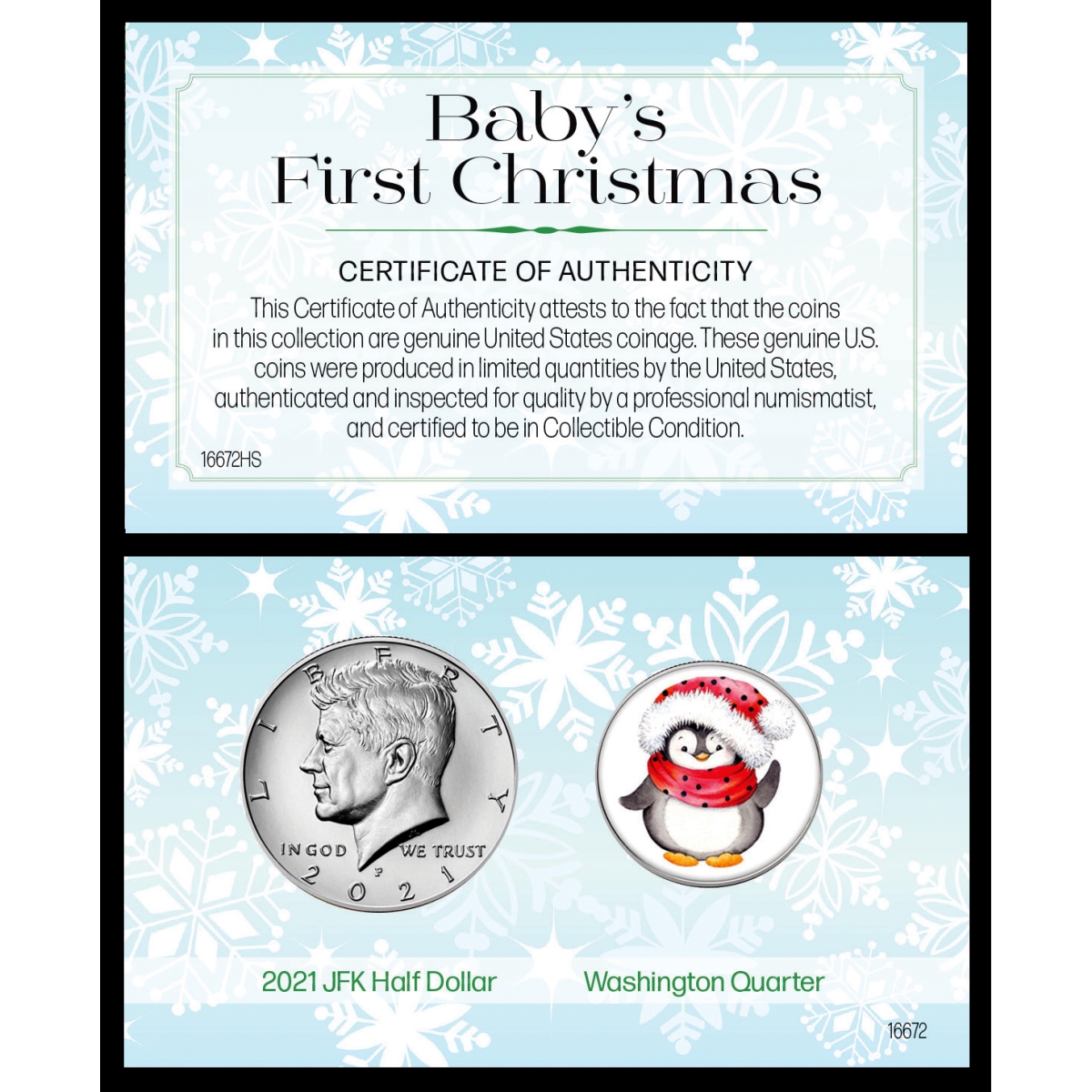 Picture of American Coin Treasures 16672 Babys First Christmas JFK 2021 & Colorized Quarter Penguin Coin Set