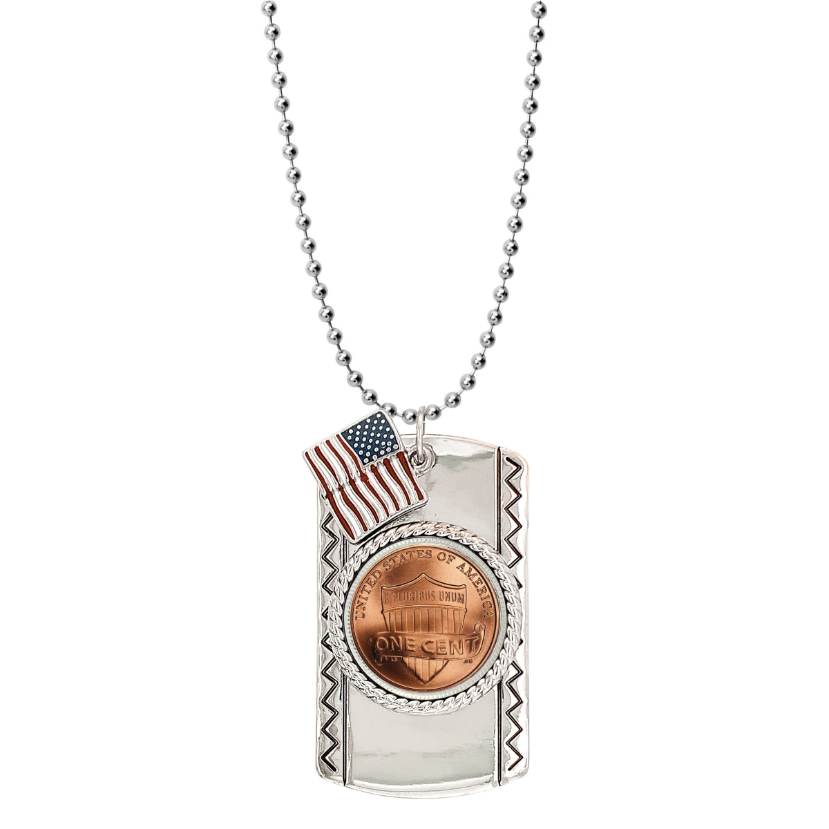 Picture of American Coin Treasures 16884 25 in. Union Shield Penny Dog Coin Tag Pendant Necklace&#44; Silver