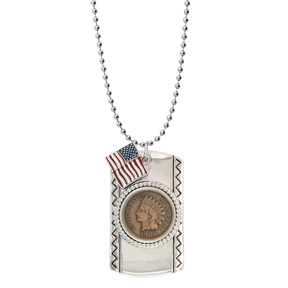 Picture of American Coin Treasures 16886 25 in. Indian Head Penny Dog Coin Tag Pendant Necklace&#44; Silver
