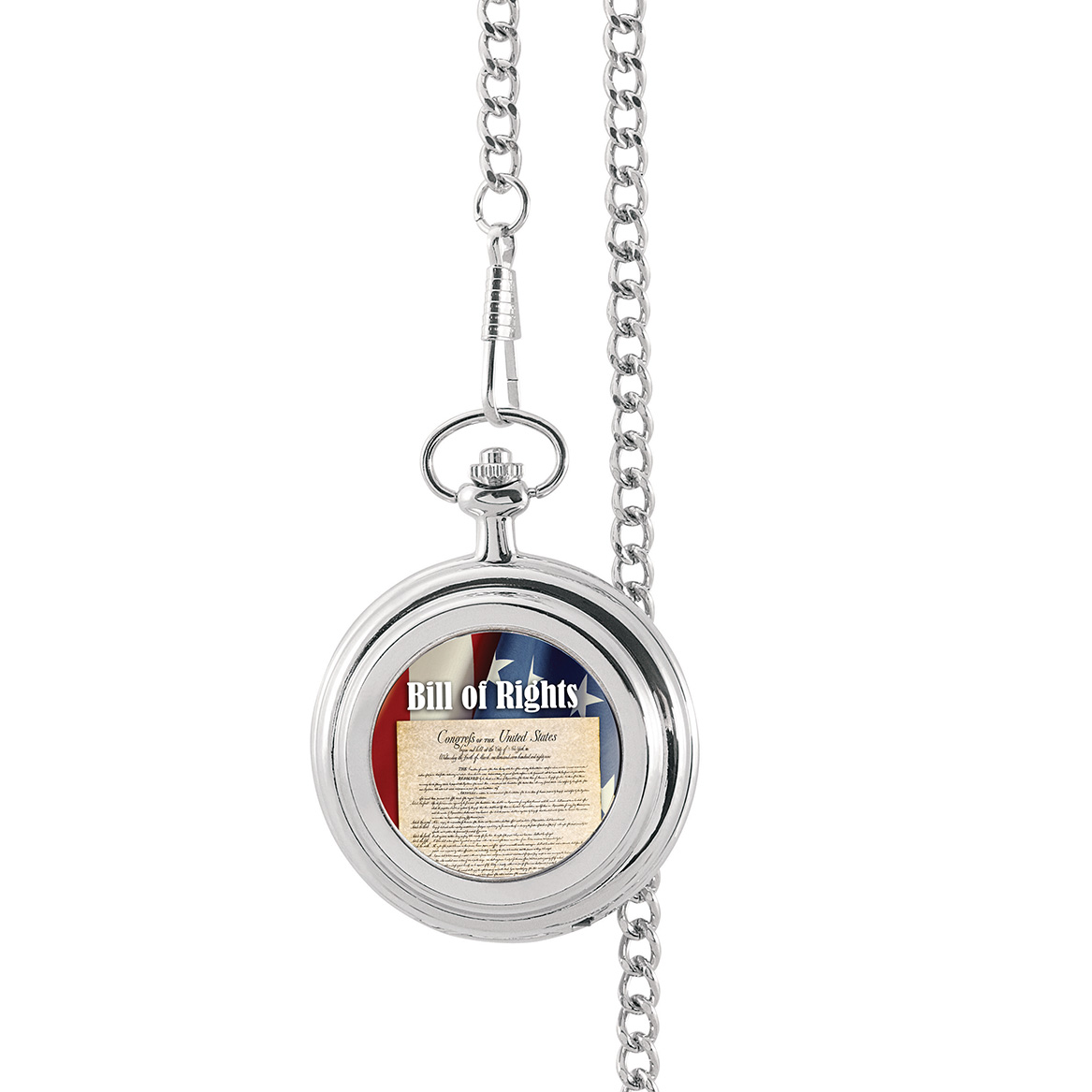Picture of American Coin Treasures 16980 14 in. Bill of Rights Colorized Half Dollar Pocket Watch, Silver
