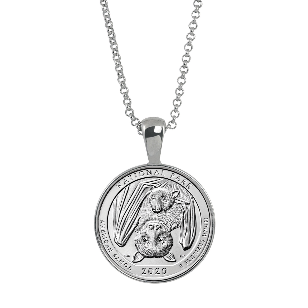 Picture of American Coin Treasures 16994 21 in. Bat Quarter Samoa National Park Coin Pendant&#44; Silver