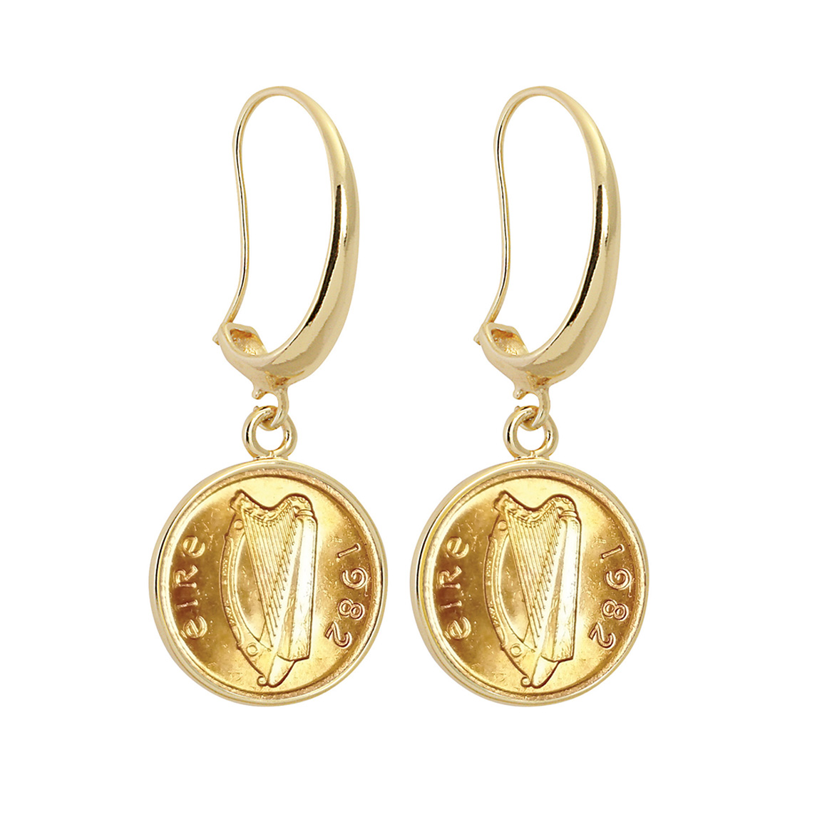 Picture of American Coin Treasures 17016 24 Kt Gold Layered Irish Half Penny Coin Goldtone Earrings, Gold