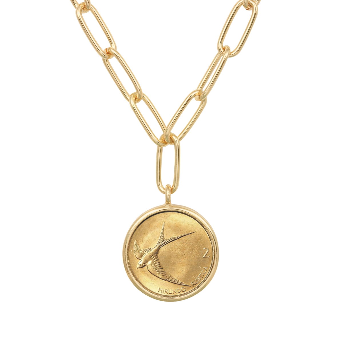 Picture of American Coin Treasures 17026 21 in. Barn Swallow Solvenia Coin Goldtone Paper Clip Necklace&#44; Gold