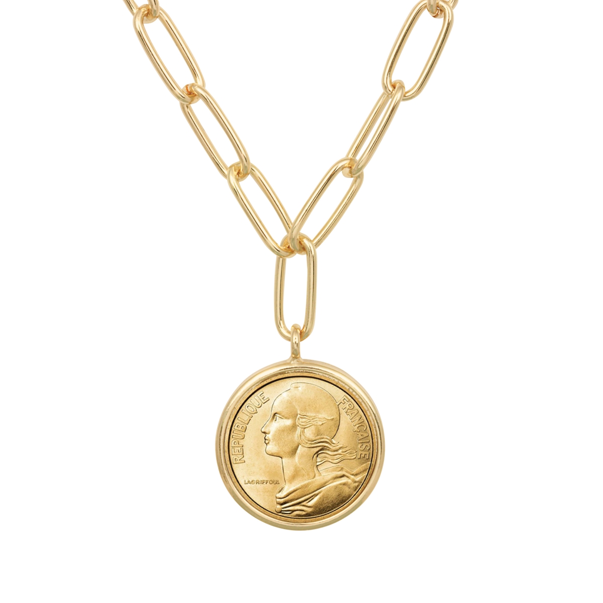 Picture of American Coin Treasures 17027 21 in. French 20 Centimes Goldtone Paper Clip Necklace