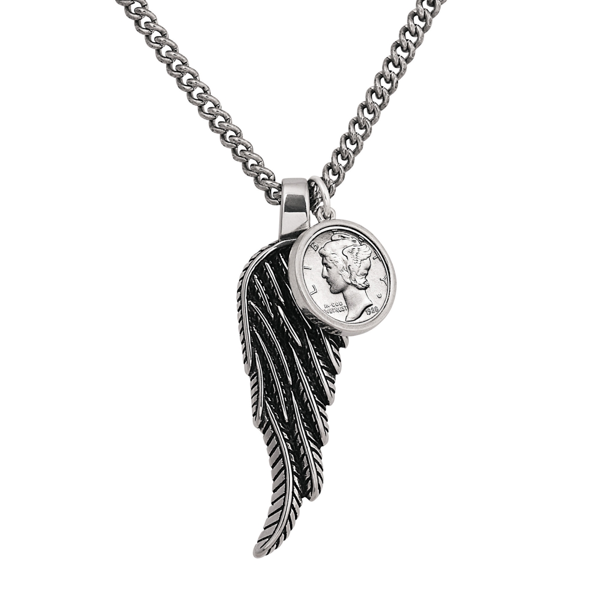 Picture of American Coin Treasures 17099 23 in. Mercury Dime Stainless Steel Wing Pendant with Curb Chain&#44; Silver