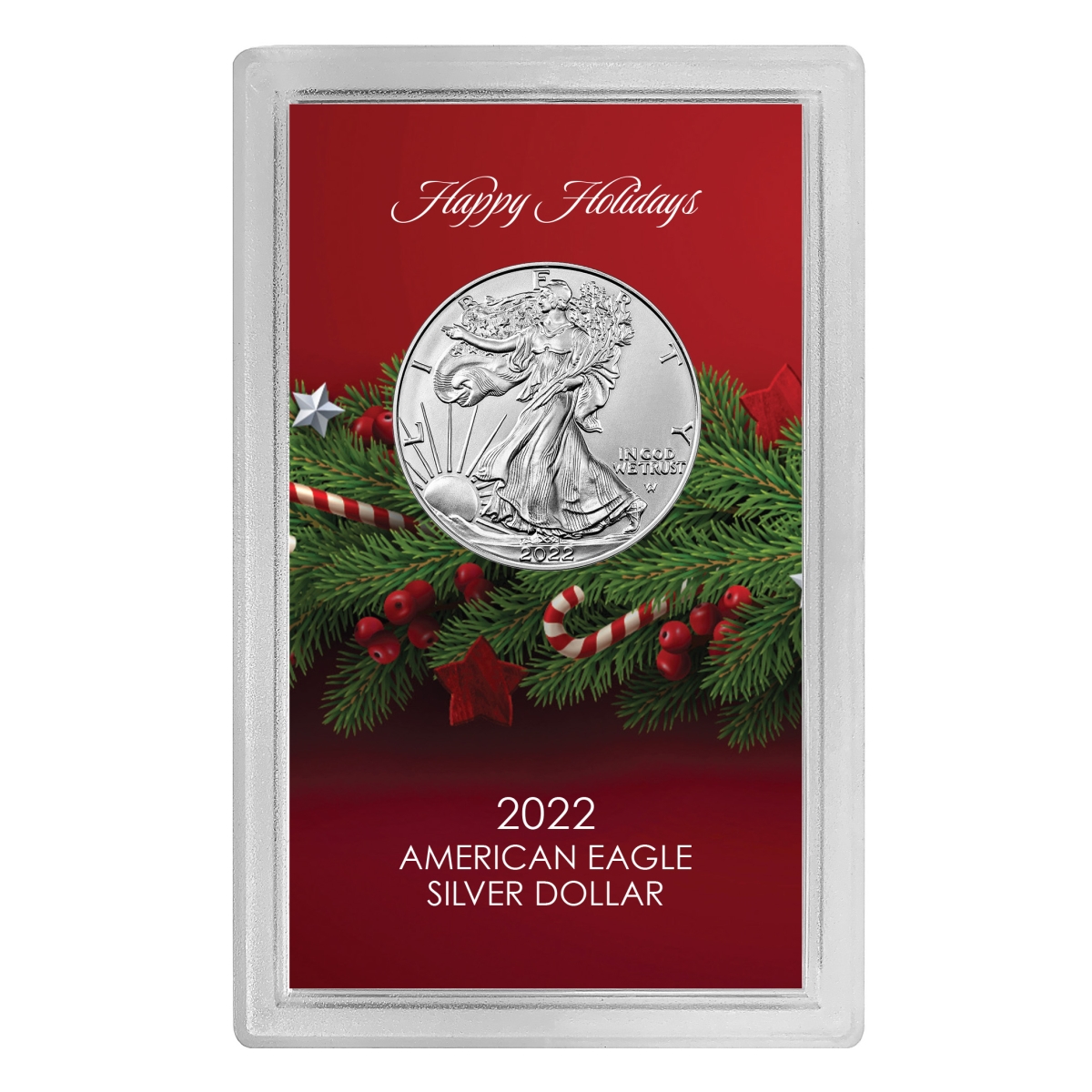 Picture of American Coin Treasures 17112 3 x 5 in. Happy Holidays American Eagle Dollar Coin, Silver