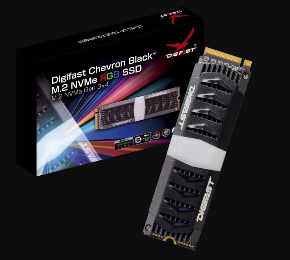 Picture of Digifast DGRGB1TM2CNB3 1TB M.2 NVMe RGB SSD - Gen3x4 PCIe&#44; Toshiba BiCS3 Nand Storage Device&#44; Black