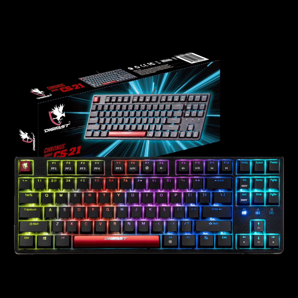 Picture of Digifast CS-21-R DIGIFAST Mechanical RGB Tenkeyless Gaming Chronus Series Keyboard with Cherry MX Switches - Red Axis