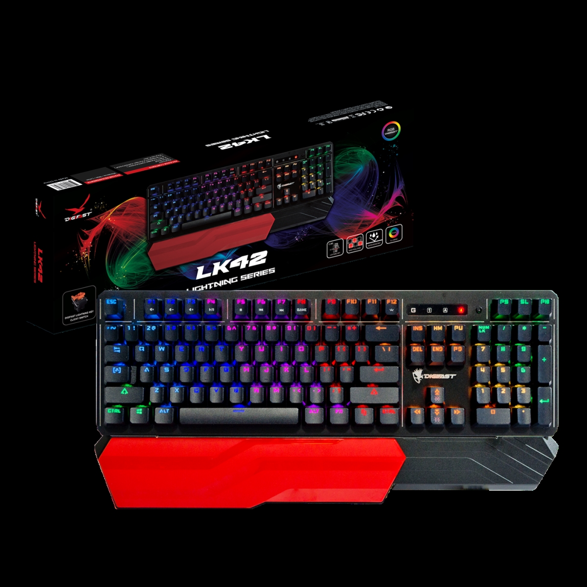 Picture of Digifast LK42 Digifast LK42 Mechanical RGB Gaming Keyboard&#44; Optical Clicky Switches 100 million durability&#44; Ergonomic Wrist Rest