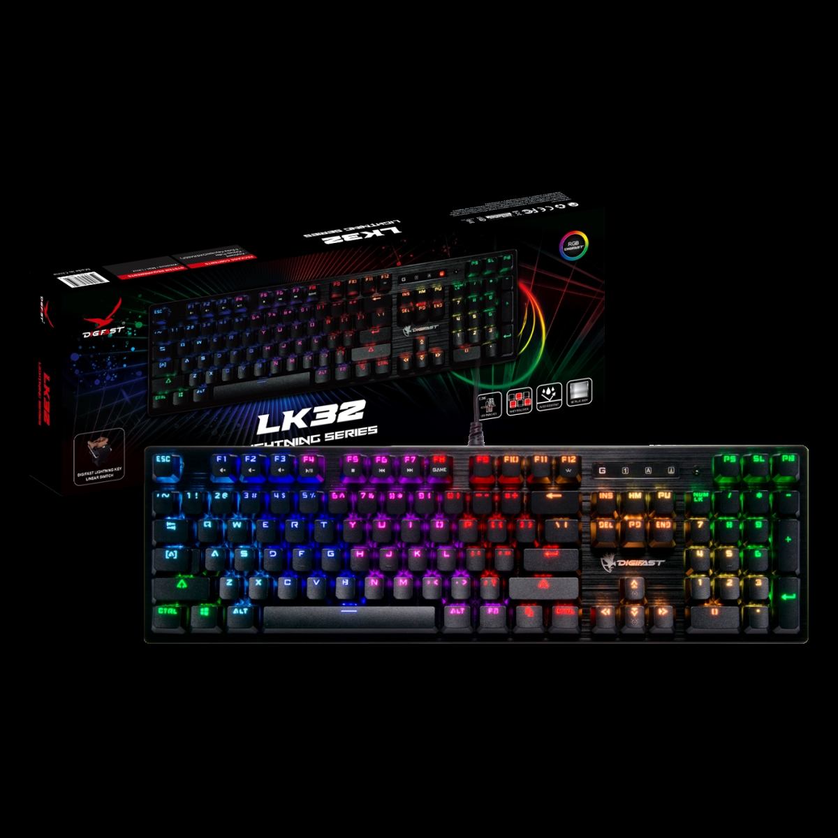 Picture of Digifast LK32 Digifast LK32 Mechanical RGB Gaming Keyboard&#44; Optical Linear Switches 100 million durability&#44; Water-Resistant Design