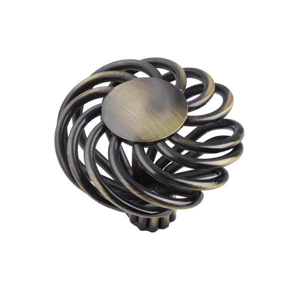 2 Sizes Aire Round Swirl Knob, Antique Brass or Brushed Nickel