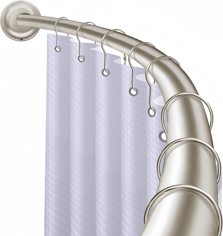 Rustproof Wall Mounted Single Curved Shower Rod, Aluminum, adjustable from 45" to 72" Wide, Brushed Nickel