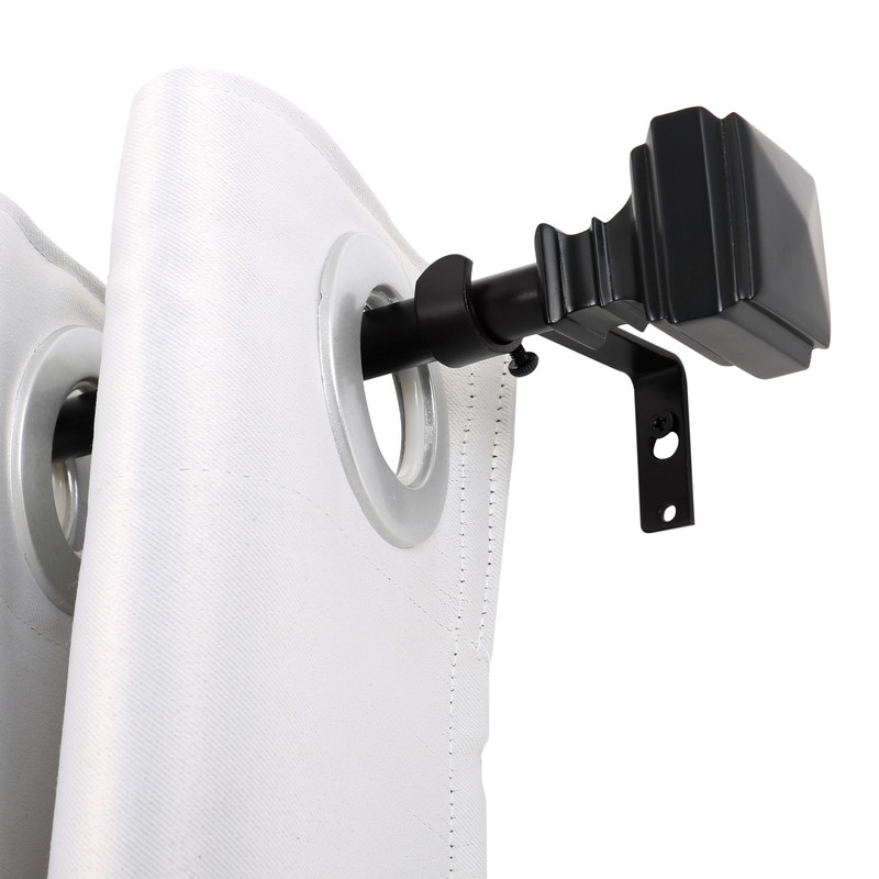 48-86 in. Adjustable Curtain Rod with Square Finials - Black