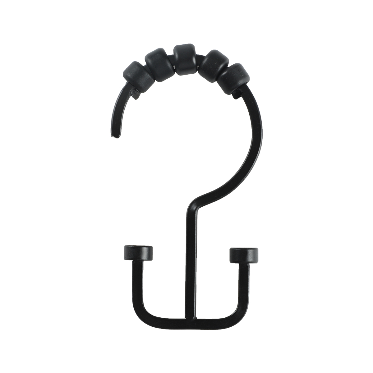 Deco Flat Double Roller Shower Curtain Hooks, Black