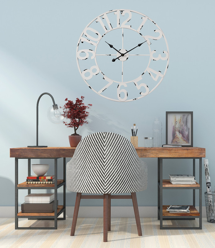 Manhattan Industrial Wall Clock Analog , White - 30 in.