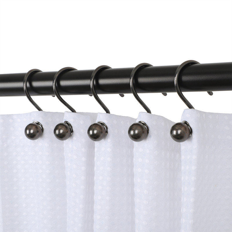 Utopia Alley Rust-Resistant Metal Shower Curtain Hooks, Decorative Round Base Design, Shower Hooks Hangers for Bathroom - Set of 12 - Brushed nickel