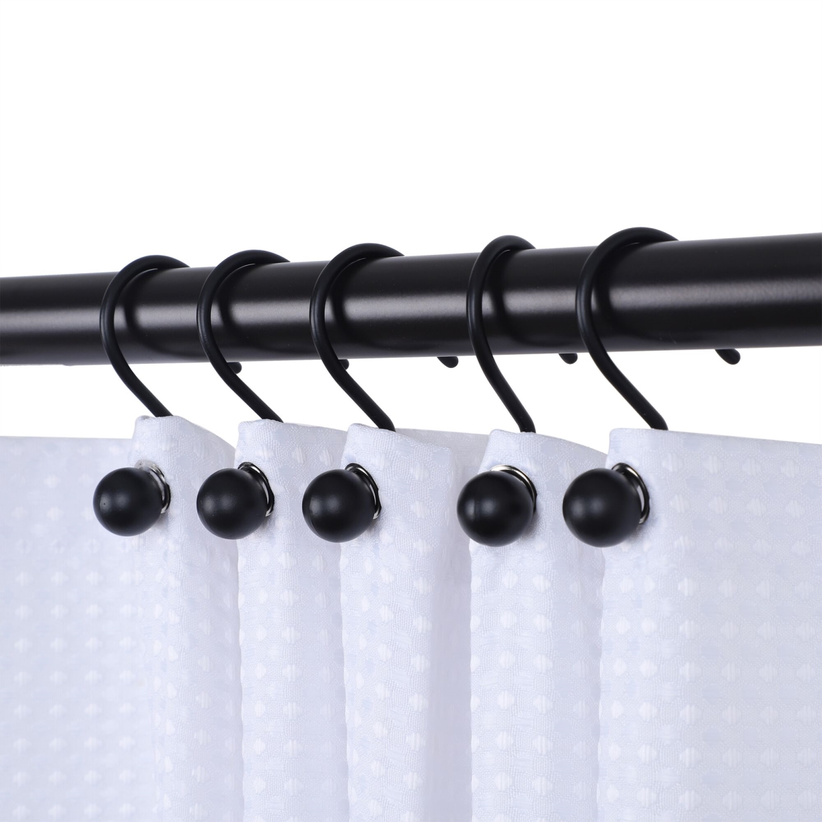 Utopia Alley Rust-Resistant Metal Shower Curtain Hooks, Decorative Round Base Design, Shower Hooks Hangers for Bathroom - Set of 12 - Matt black