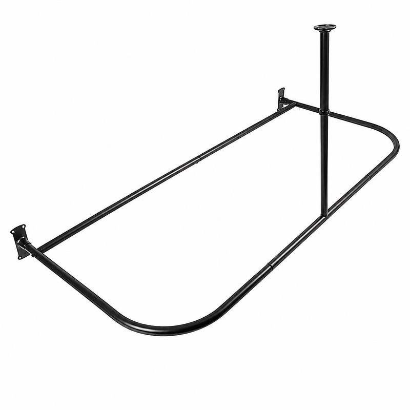 Rustproof Aluminum D-shape Shower Rod with Ceiling Support, Oil Rubbled Bronze - 60 in.