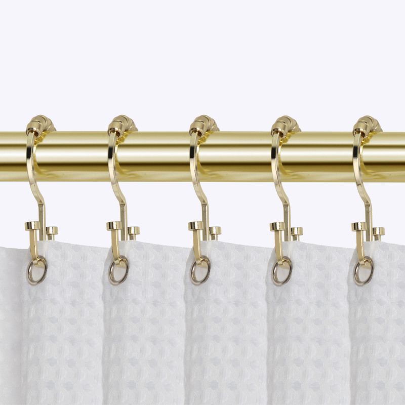 Deco Flat Double Roller Shower Curtain Hooks, Gold - Set of 12