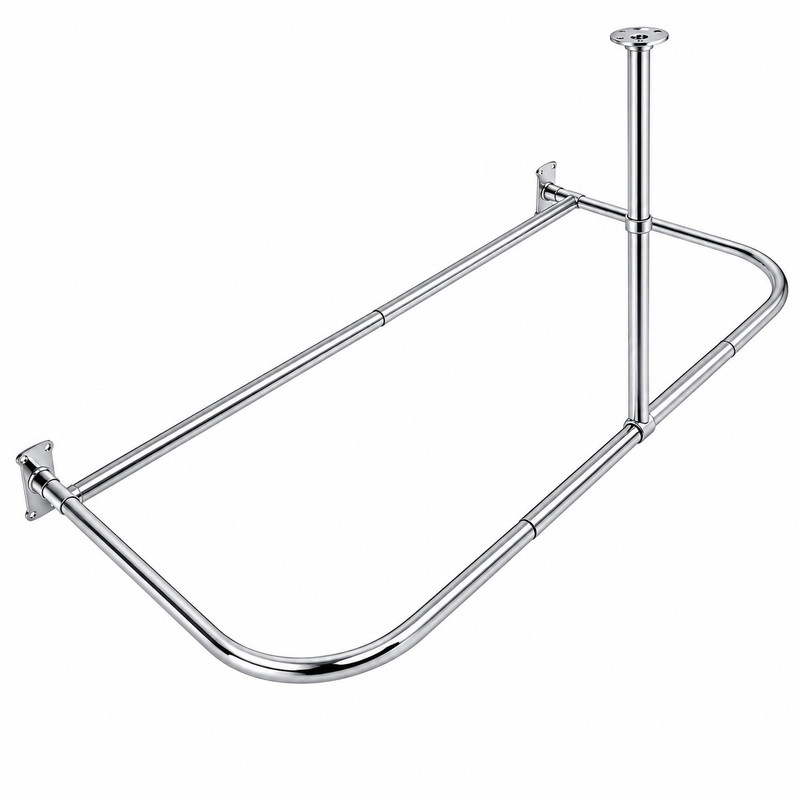 60 x 25 in. Rustproof Aluminum D Shape Shower Rod with Ceiling Support for Freestanding Tubs, Chrome
