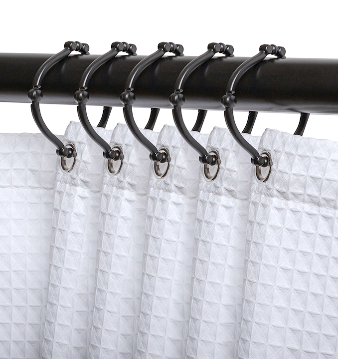 HK12BK Shower Hooks - Shower Curtain Rings for Bathroom - Rust Proof Shower Curtain Hooks for Shower Curtain or Liner - Set of 12, Matte Black