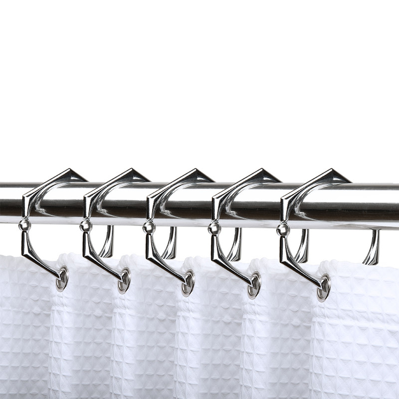 HK9SS Shower Hooks - Shower Curtain Rings for Bathroom - Rust Proof Shower Curtain Hooks for Shower Curtain or Liner - Set of 12, Polished Chrome