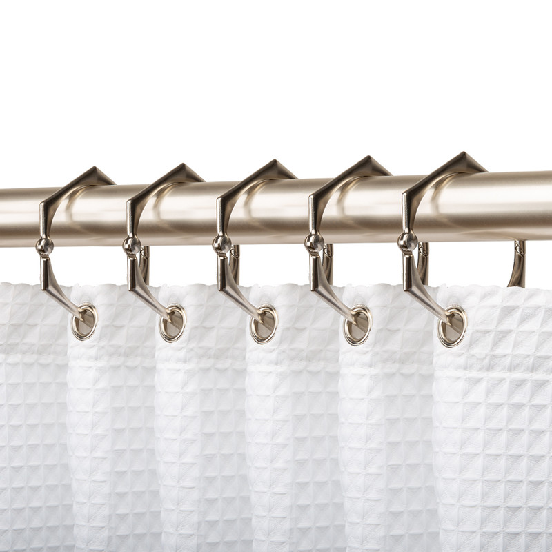 Utopia Alley Rust-Proof Zinc Hexagon-Shaped Shower Curtain Hooks with Clasp Closure, Shower Hooks Hangers for Bathroom - Set of 12 - Brushed nickel