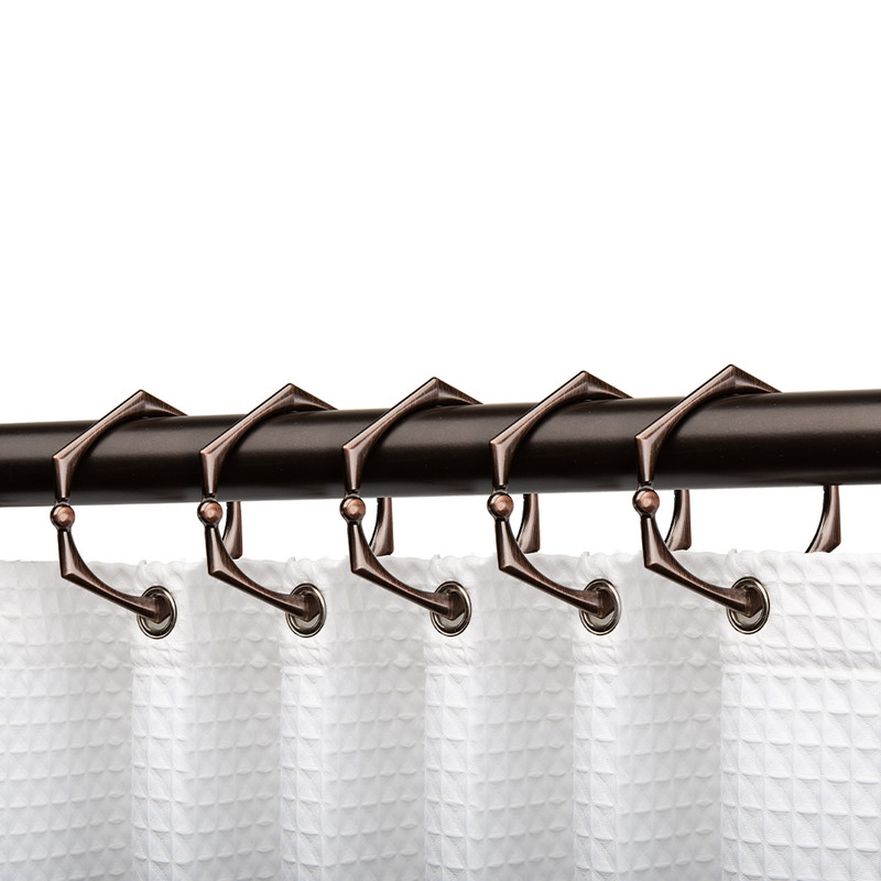 Utopia Alley Rust-Proof Zinc Hexagon-Shaped Shower Curtain Hooks with Clasp Closure, Shower Hooks Hangers for Bathroom - Set of 12 - Oil rubbed bronze