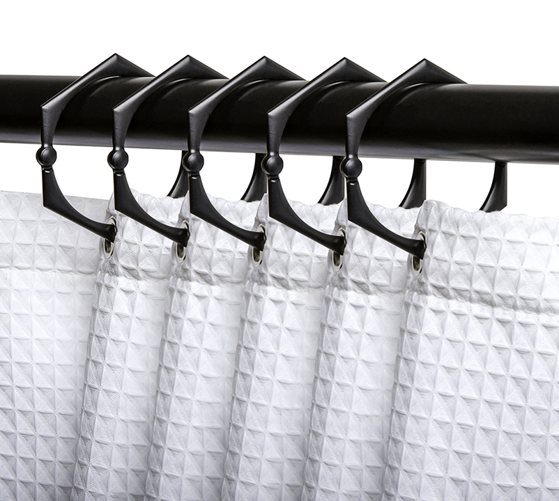 Utopia Alley Rust-Proof Zinc Hexagon-Shaped Shower Curtain Hooks with Clasp Closure, Shower Hooks Hangers for Bathroom - Set of 12 - Matt black