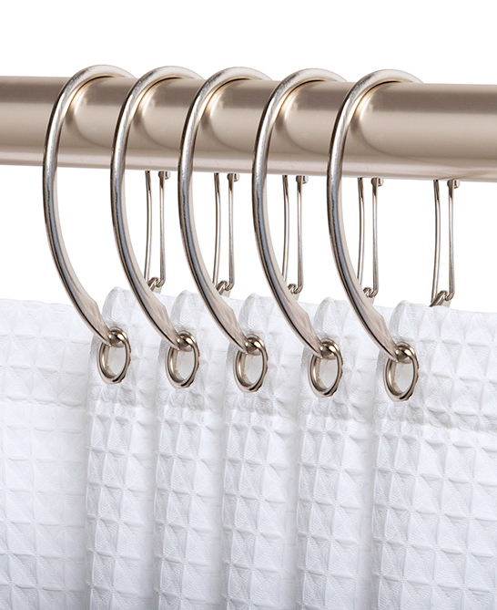 Shower Hooks - Shower Curtain Rings for Bathroom - Rust Proof Shower Curtain Hooks for Shower Curtain or Liner - Set of 12, Brushed Nickel
