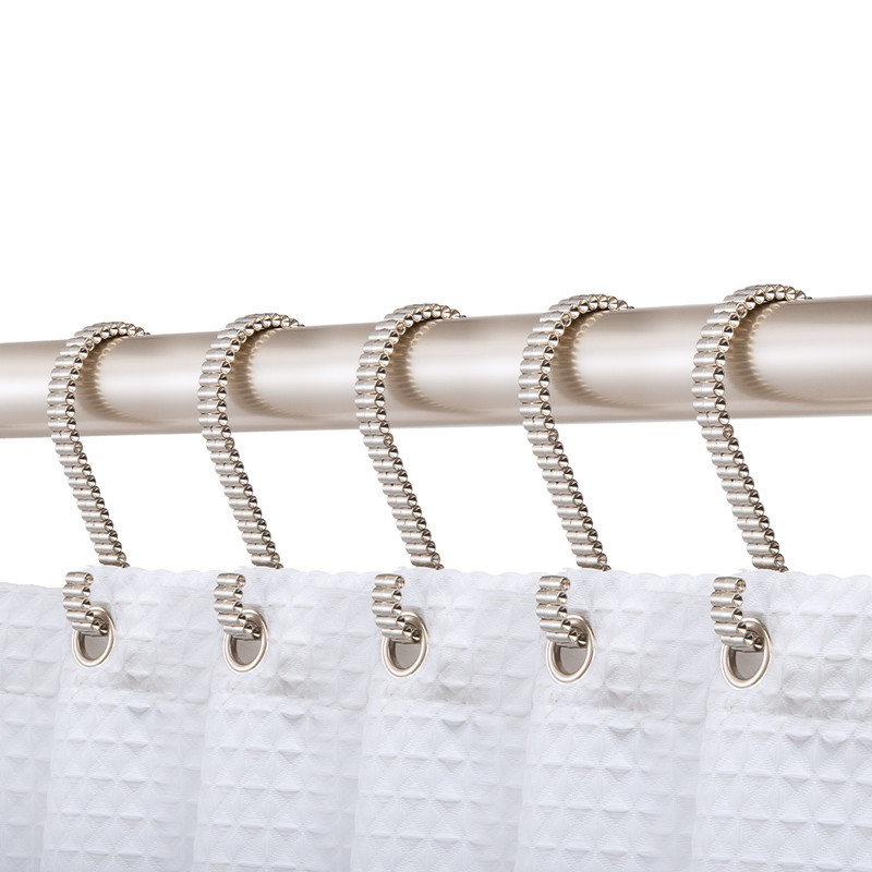 Shower Hooks - Shower Curtain Rings for Bathroom - Rust Proof Shower Curtain Hooks for Shower Curtain or Liner - Set of 12, Brushed Nickel
